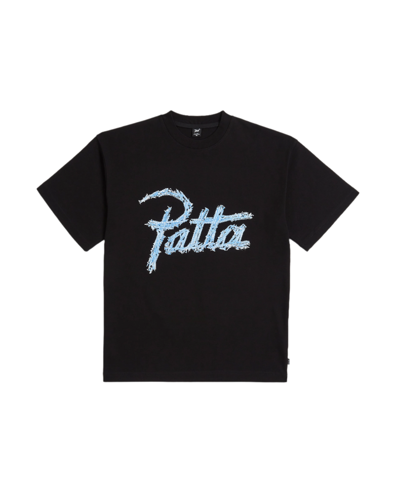 Black  Patta screws T-shirt with a large premium photo printed Patta script logo and screws artwork 