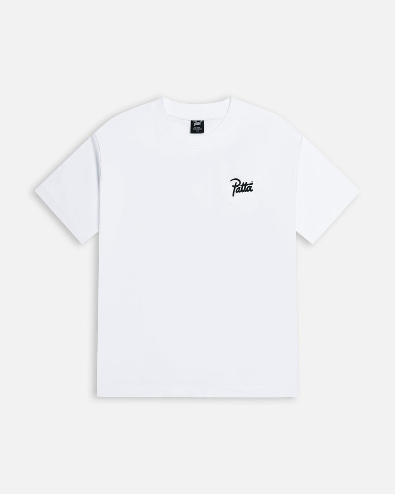 Patta Kids Charm T-Shirt in white cotton jersey featuring a black script logo on the chest.
