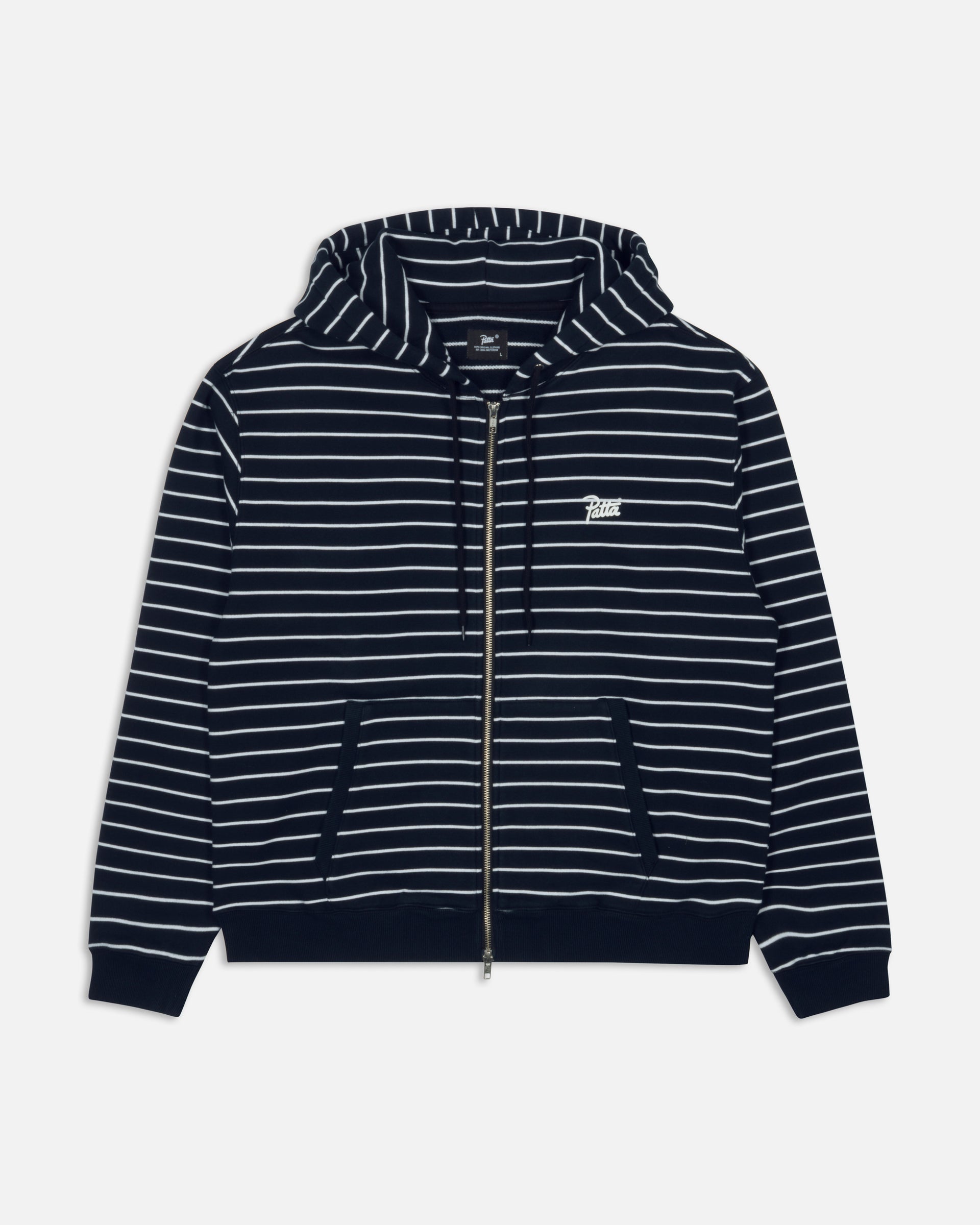 Patta Striped Zip Up Hooded Sweater (Black Iris)