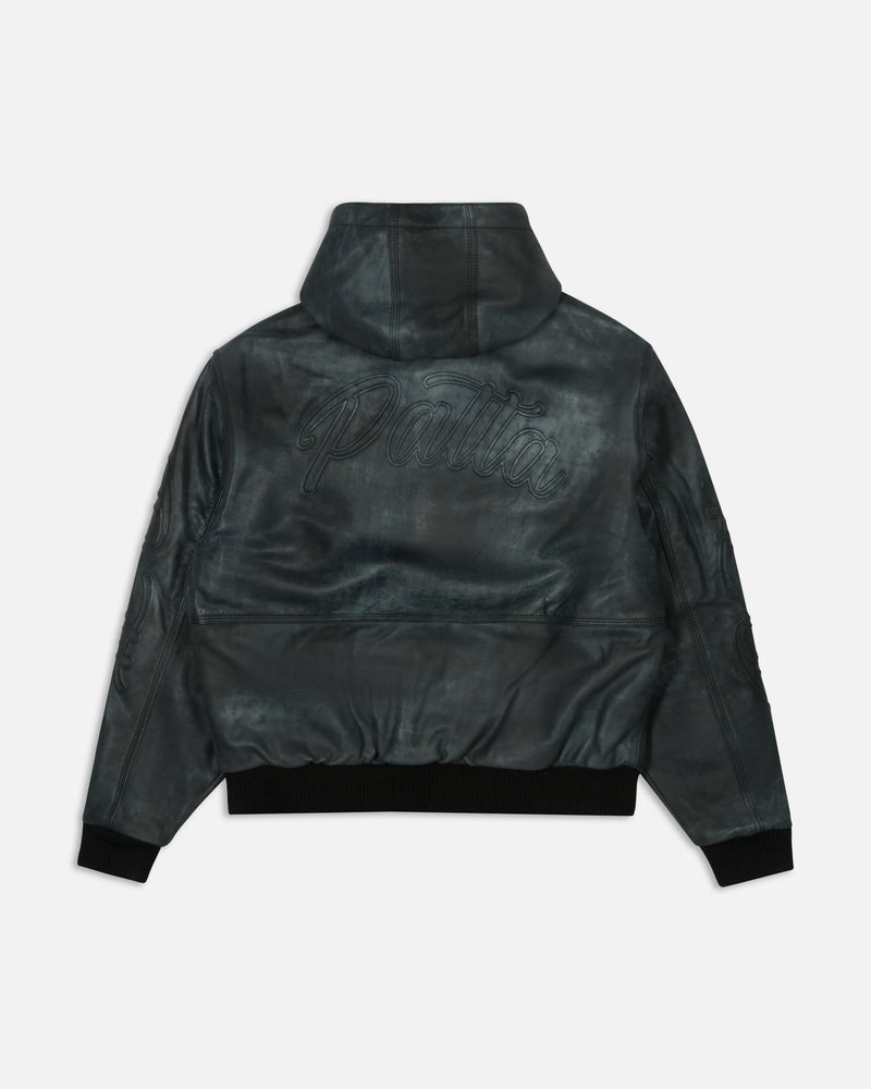 Patta Leather Hooded Bomber Jacket (Black)