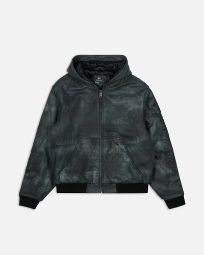 Patta Leather Hooded Bomber Jacket (Black)