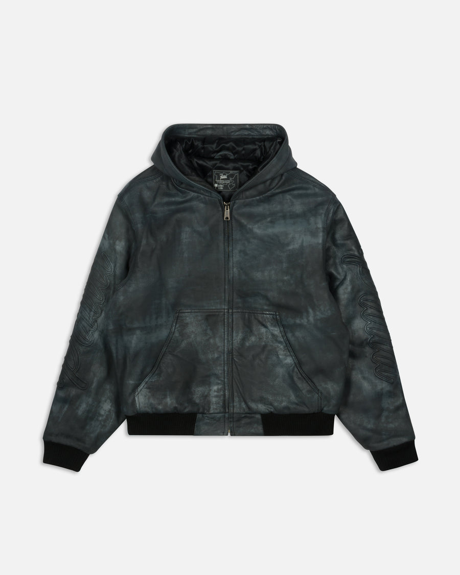 Patta Leather Hooded Bomber Jacket (Black)