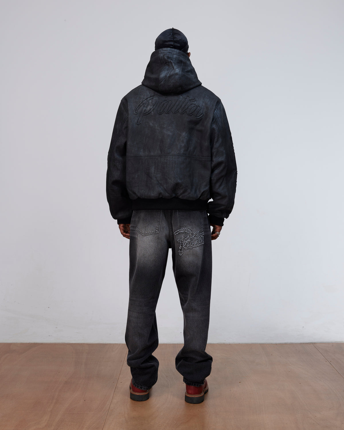 Patta Leather Hooded Bomber Jacket (Black)