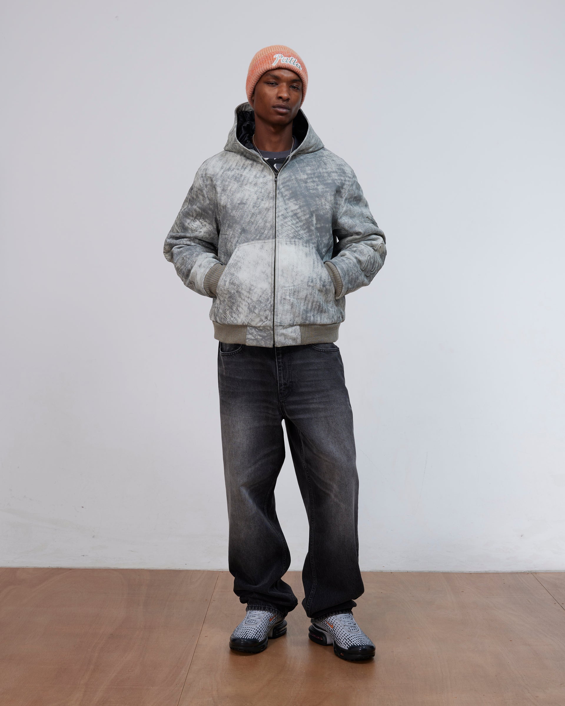 Patta Leather Hooded Bomber Jacket (Moonless Night)