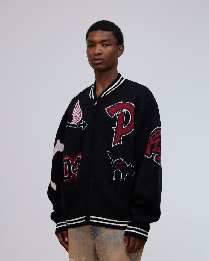 Patta Varsity Knitted Cardigan (Black)