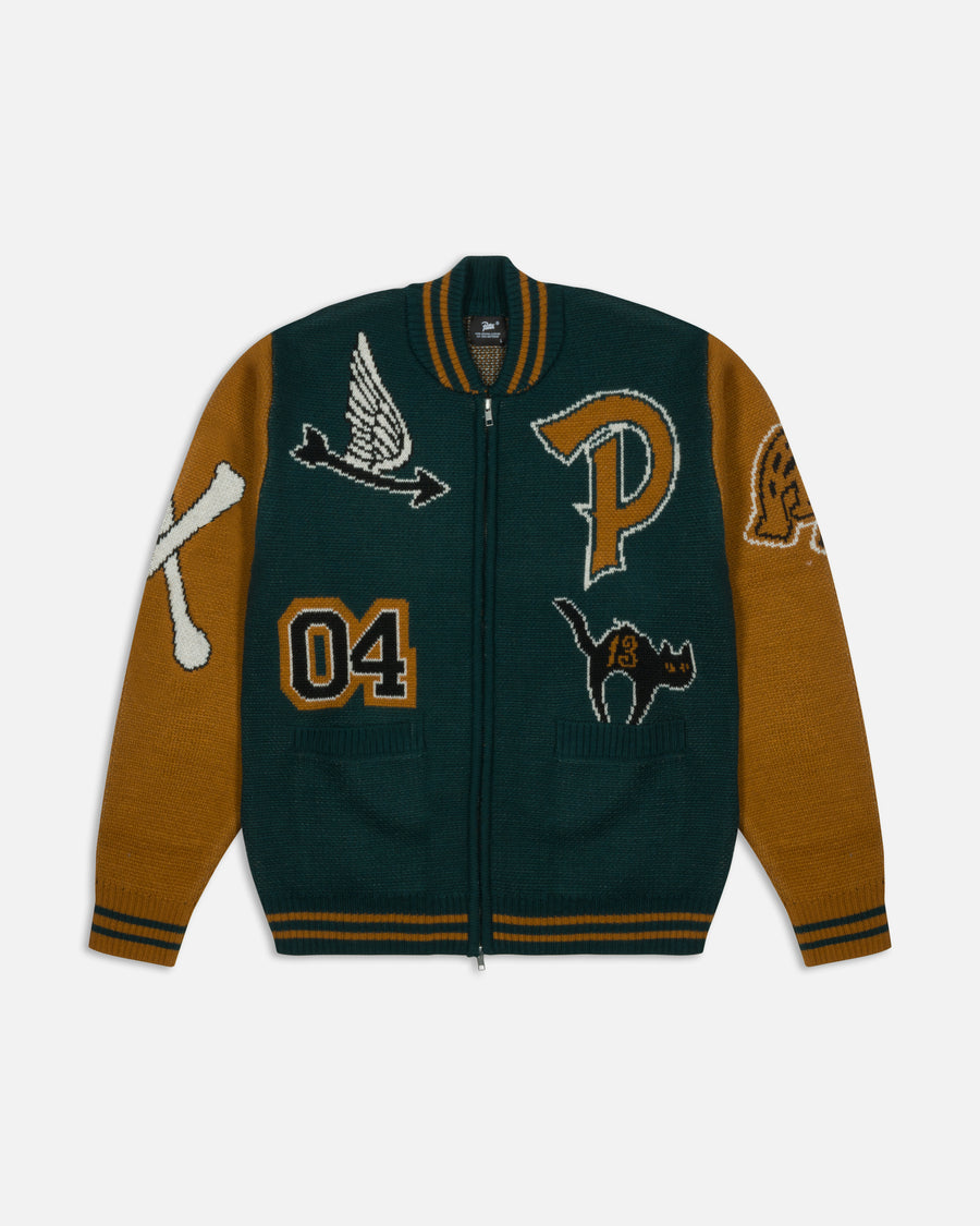 Patta Varsity Knitted Cardigan (Pine Grove)