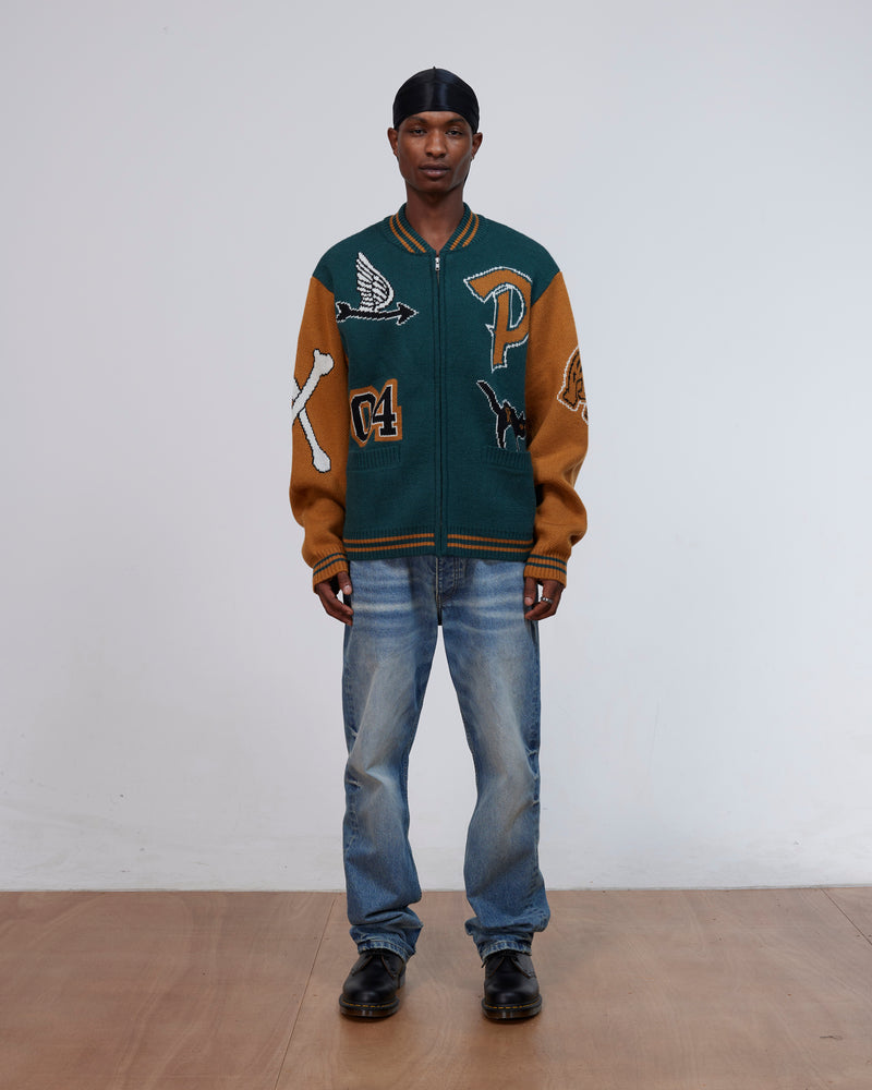 Patta Varsity Knitted Cardigan (Pine Grove)