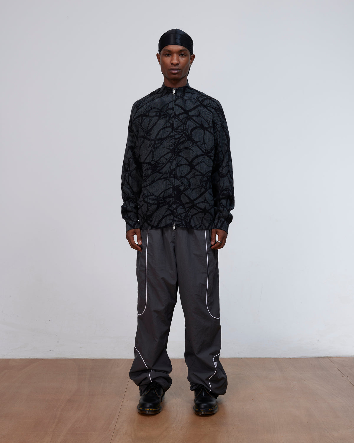 Patta Ribbed Knitted Cardigan (Grey Pinstripe)