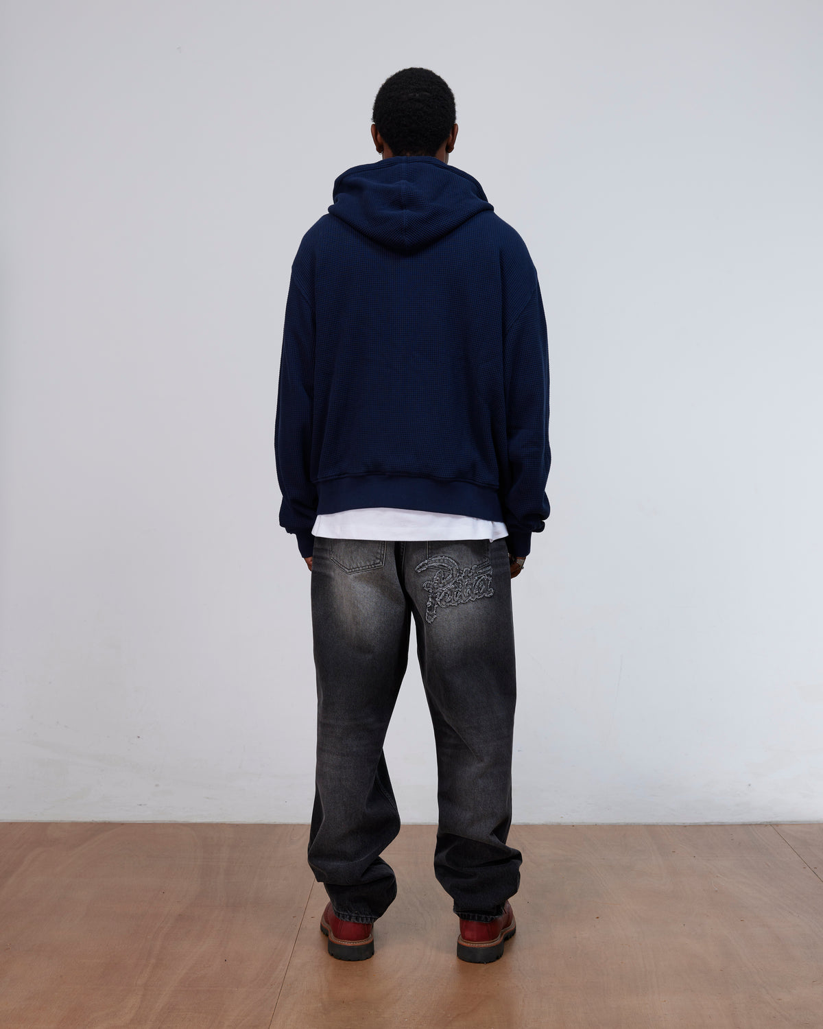 Patta Waffle Reversible Zip Up Hooded Sweater (Black Iris)