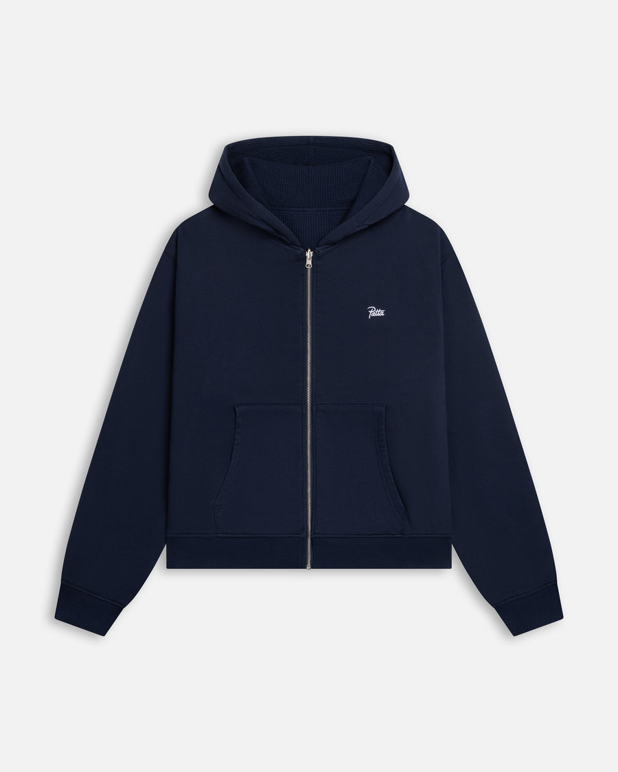 Patta Waffle Reversible Zip Up Hooded Sweater (Black Iris)