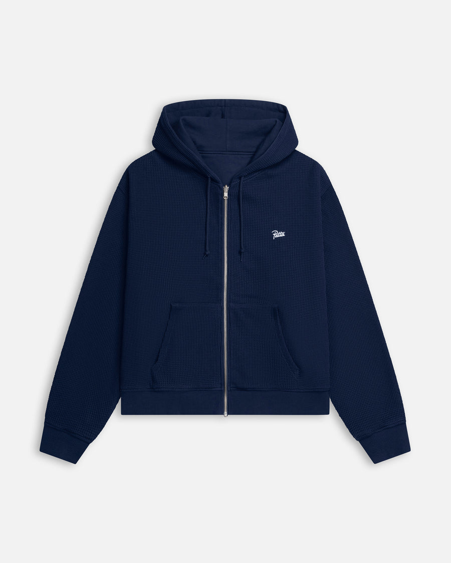 Patta Waffle Reversible Zip Up Hooded Sweater (Black Iris)
