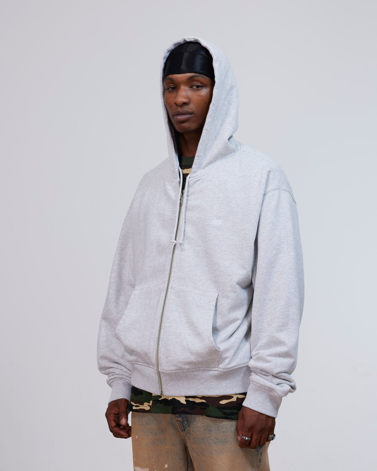 Patta Waffle Reversible Zip Up Hooded Sweater (Grey heather)