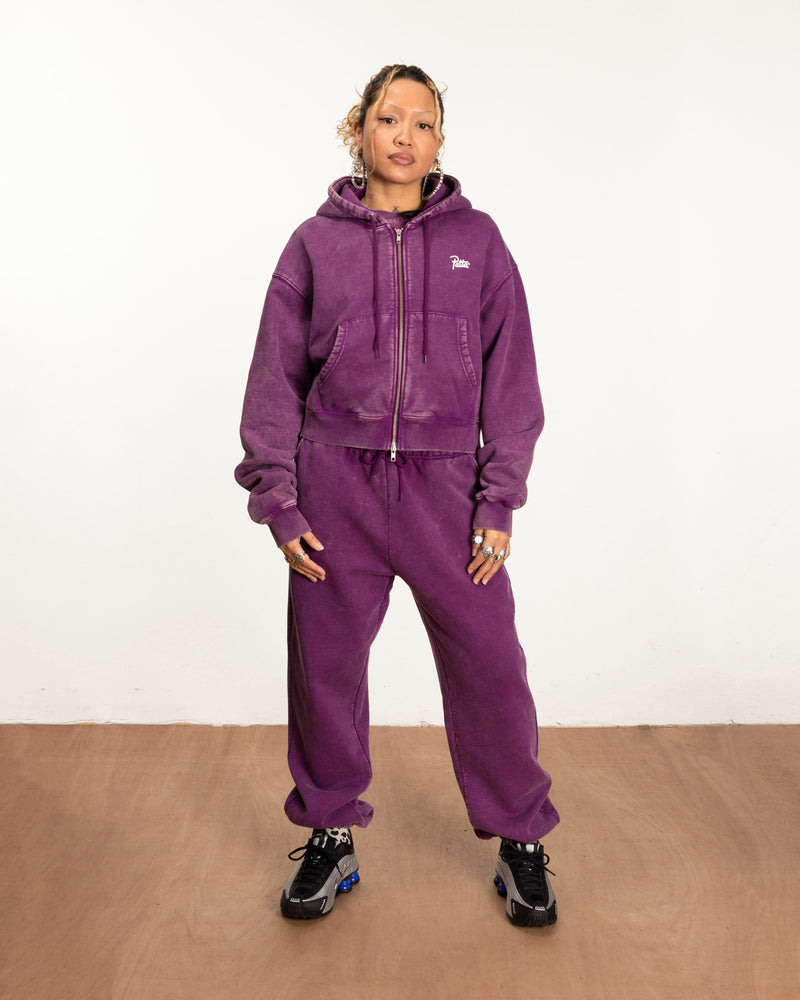 Patta Femme Acid Wash Cropped Zip-Up Hooded Sweater (Dark Purple )