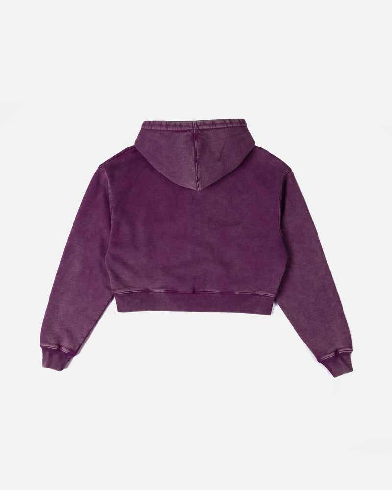 Patta Femme Acid Wash Cropped Zip-Up Hooded Sweater (Dark Purple )