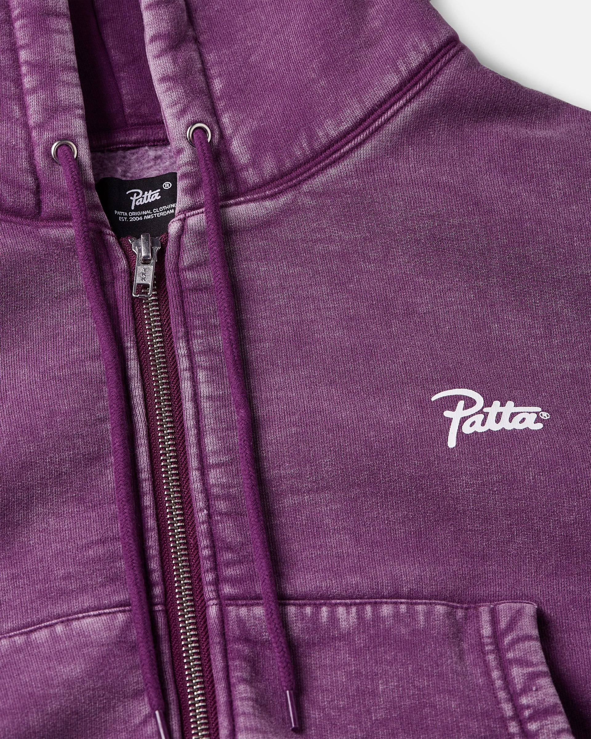 Patta Femme Acid Wash Cropped Zip-Up Hooded Sweater (Dark Purple )