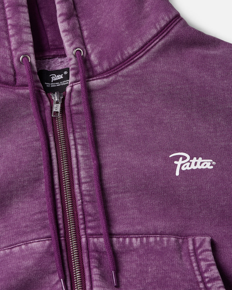 Patta Femme Acid Wash Cropped Zip-Up Hooded Sweater (Dark Purple )