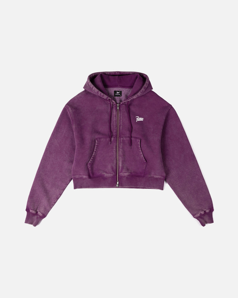 Patta Femme Acid Wash Cropped Zip-Up Hooded Sweater (Dark Purple )